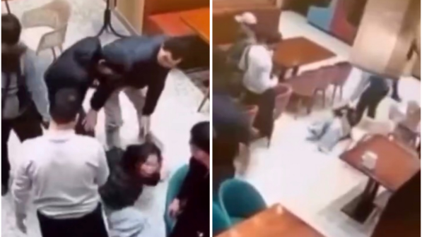 Кафеде ер адамдар қызды ұрып, шашынан сүйреген (ВИДЕО)