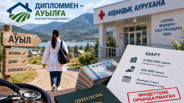 «Дипломмен – ауылға» деп 5 млн теңге алған маман үш жыл жұмыс істемеген